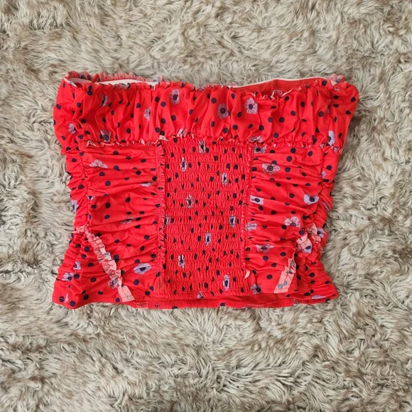 Free People Scottie Printed Tube Top Hot Red Combo Floral & Polka Dot Medium - Picture 8 of 10